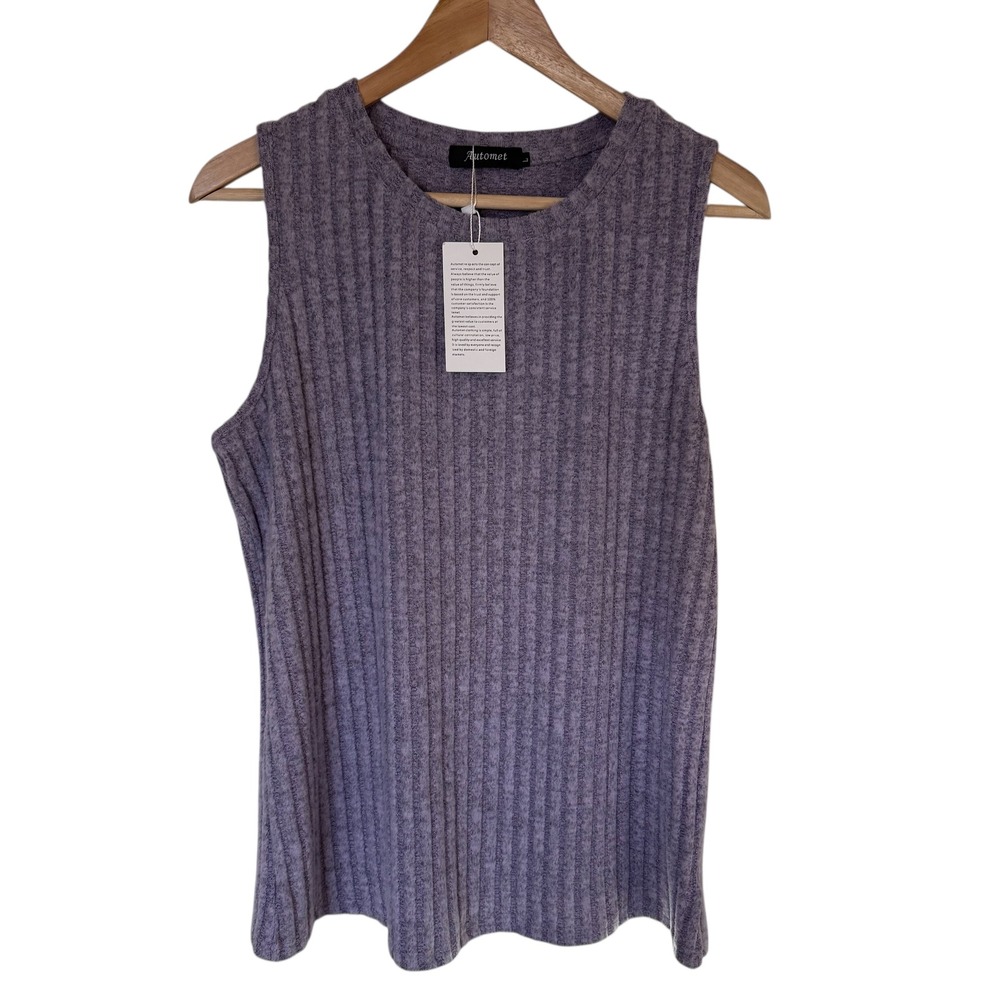 Automet Ribbed Knit Sleeveless Top Lavender Size L Polyester Rayon Spandex